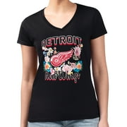 Women's G-III 4Her by Carl Banks Black Detroit Red Wings Flower Logo Fitted V-Neck T-Shirt